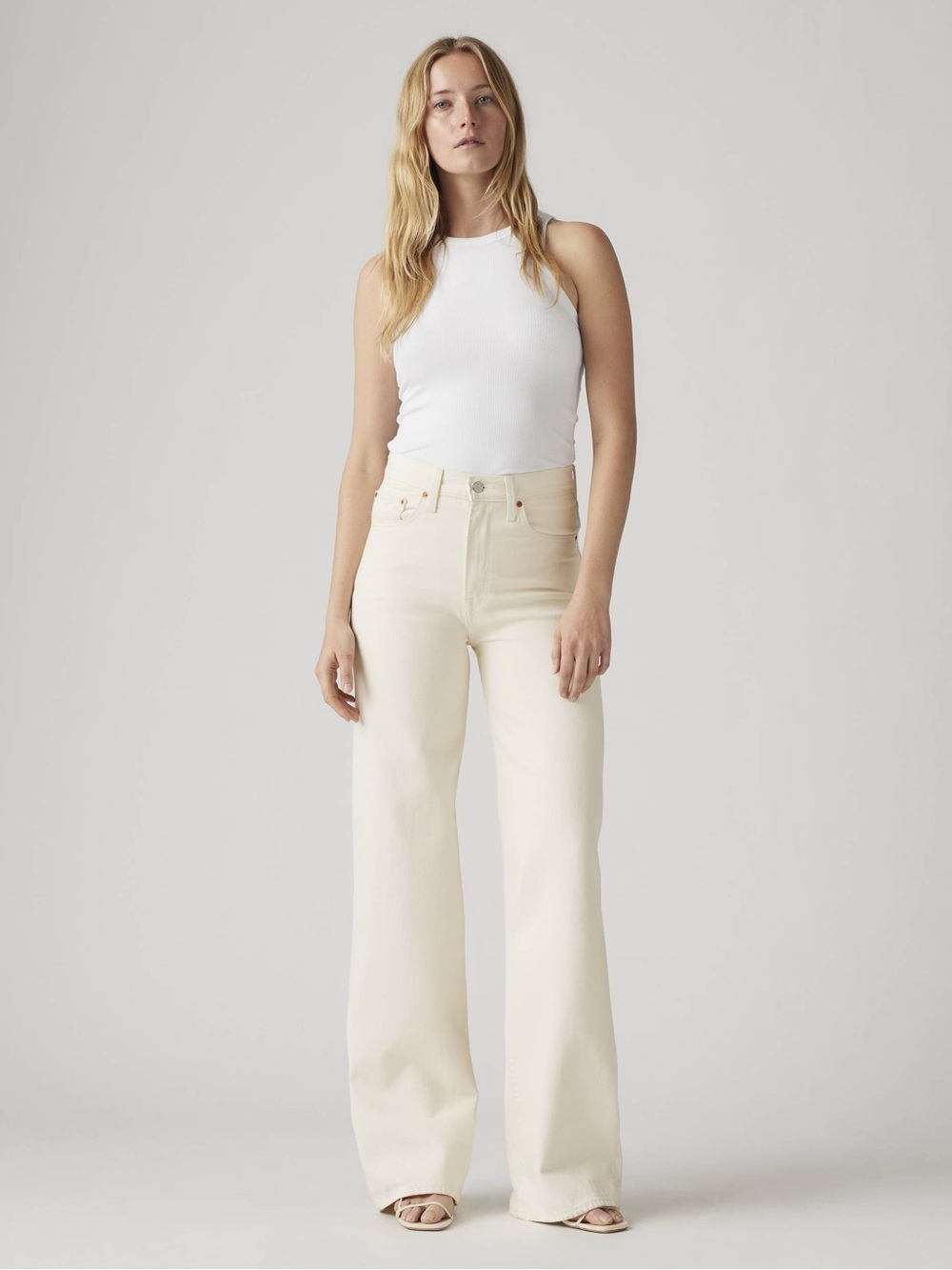 Levi's Cream High-Rise Wide-Leg Jeans